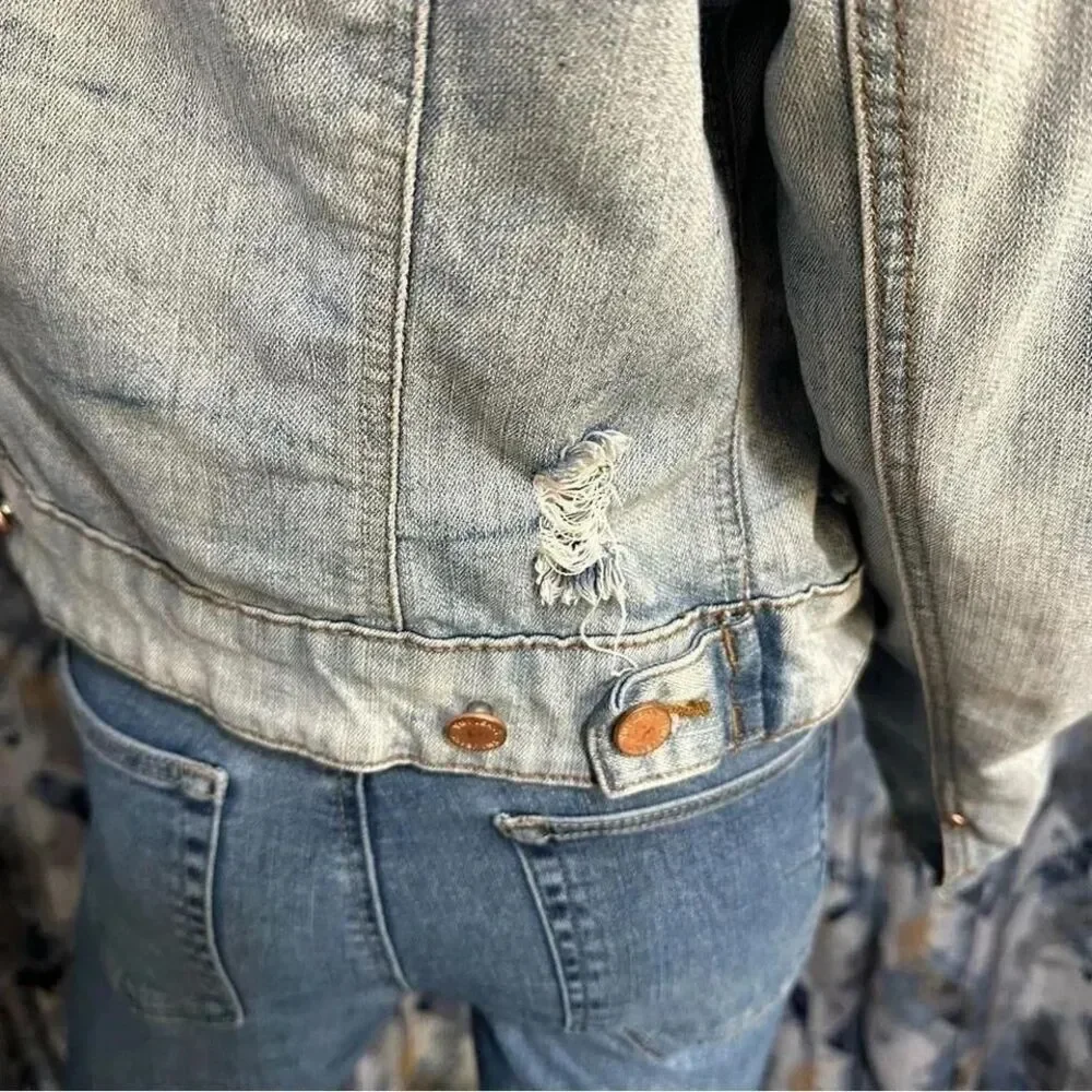 YMI jeans denim jean jacket. Distressed cropped and bleached denim. Meduim (m) - Picture 5 of 8